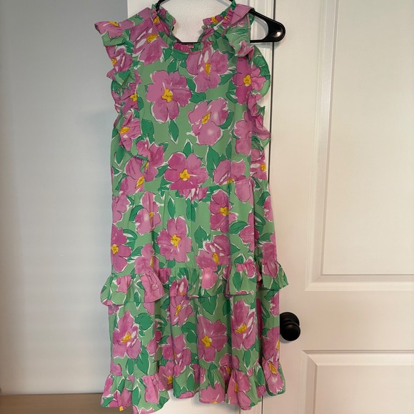 Staccato Dress Womens L Green Pink Floral Ruffle Tiered Sleeveless Casual - Picture 1 of 8